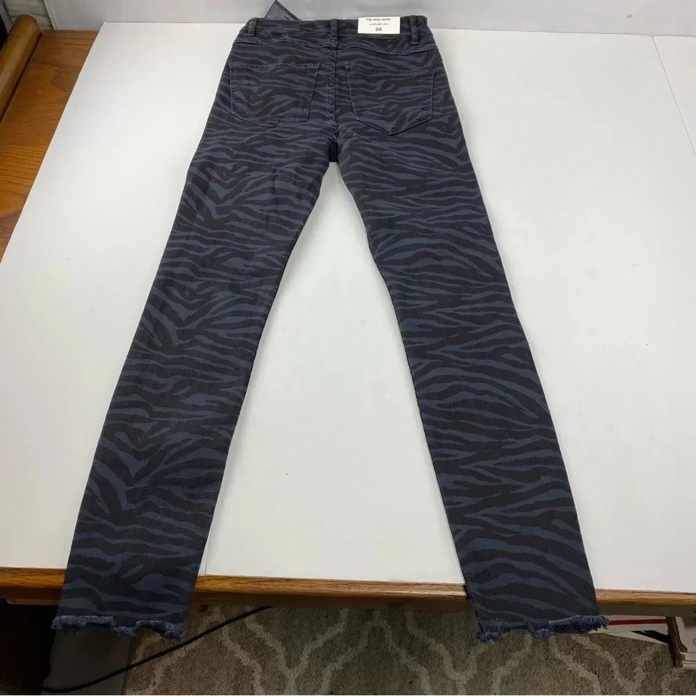 Zara Womens Size 2 High Waist Skinny Jeans Blue Zebra Print NWT